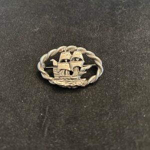 Vintage Silver tone Ship Brooch